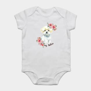 I love my Maltese Cute Maltese Puppy with Flowers Watercolor Art Baby Bodysuit